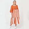 ZEDD PLUS MUSTERMIX KLEID Gr. 48 50 52 54 ORANGE WEISS mit KETTE