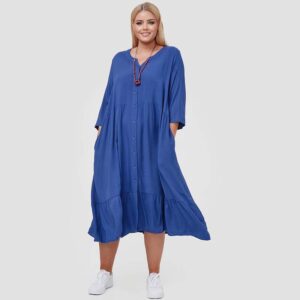 Zedd Plus romantisches Viskose Kleid blau schwingend Vorne2