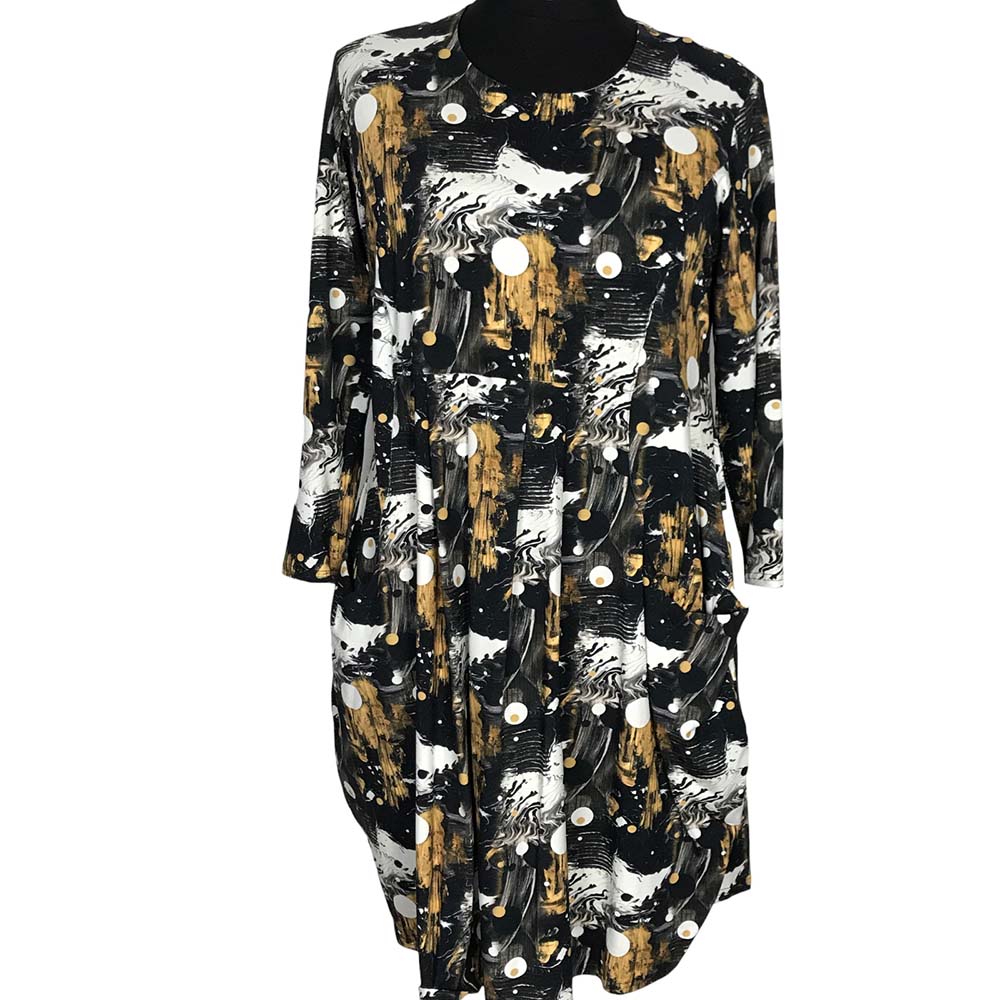 Kleid Print braun | Naveed Sahne-Stücke weiß schwarz All-Over