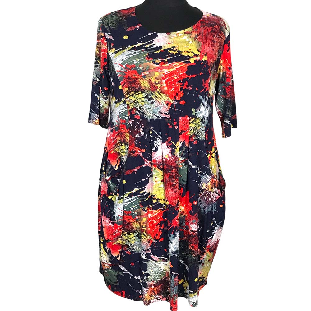 Naveed Kleid All-Over Print schwarz | weiß Sahne-Stücke rot