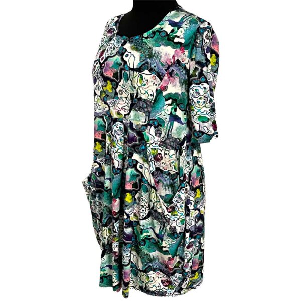 Naveed Jersey Kleid Gr 46 48 50 All-Over Print grün weiß schwarz – Bild 3