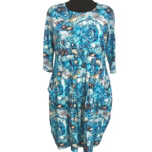 Naveed Jersey Kleid Gr 46 48 50 All-Over Print blau weiß Muschel